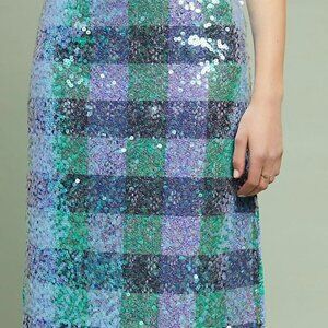 Anthropologie Maeve Sequined Palette Blue knee length pencil skirt.